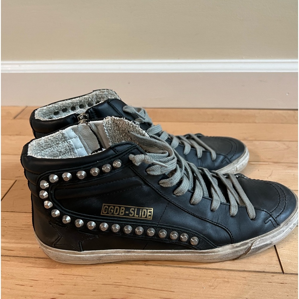 Golden Goose mid-top sneakers in smooth leather with stud trim.